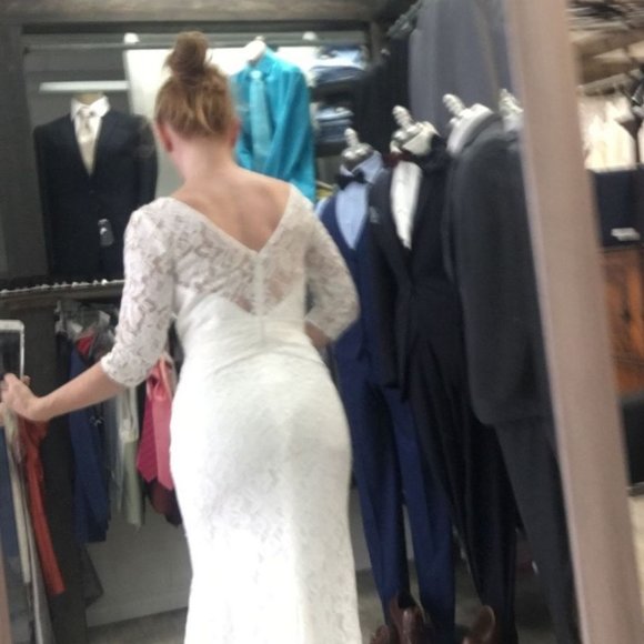 NEW Red Long Lace Dress, 3/4 Sleeve Holiday Formal Sexy, Cruise Prom Mother's - Picture 9 of 10